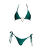 Green bikini set with triangle top and tie-side bottom on a white background